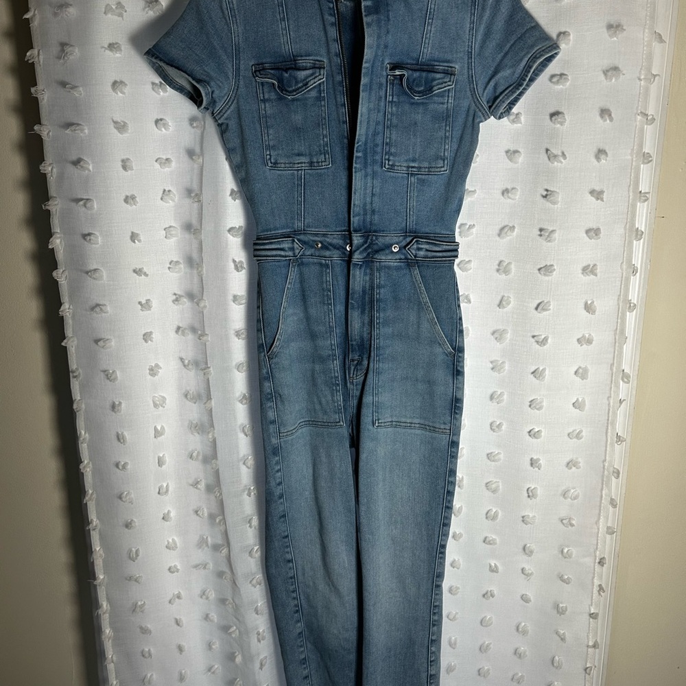 GOOD AMERICAN Denim Jumpsuit with Short Sleeves